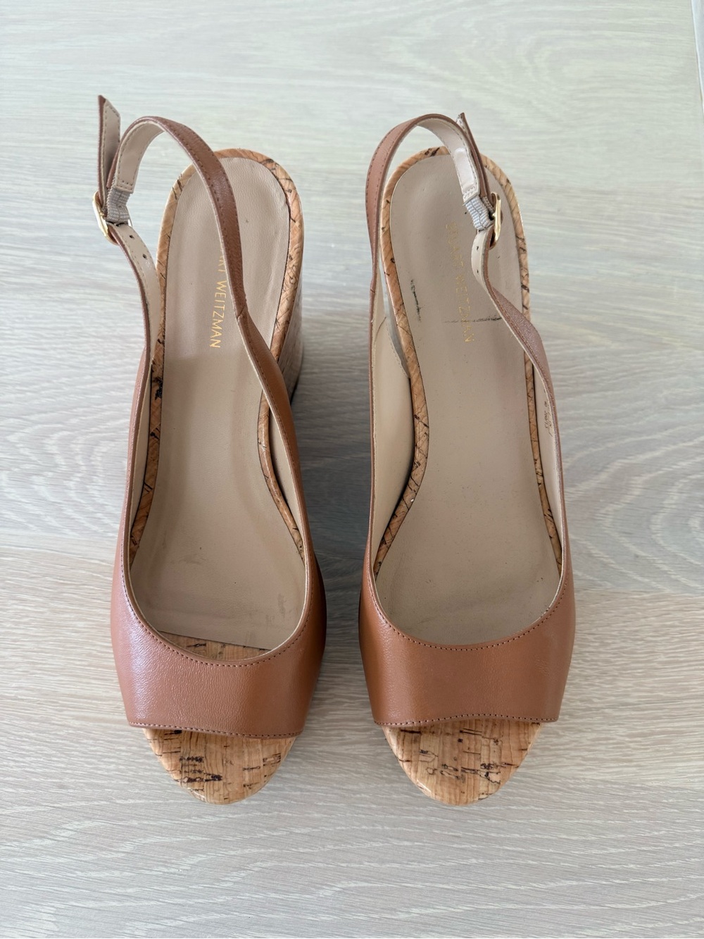 Stuart Weitzman Tan Cork Wedge Slingback Sandals 9.5 never worn - Picture 4 of 7